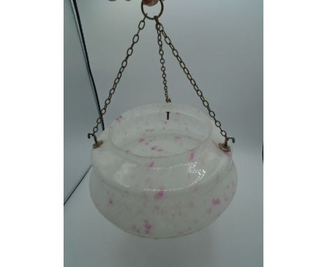 Vintage Art Deco white and pink marbled flycatcher glass ceiling light shade