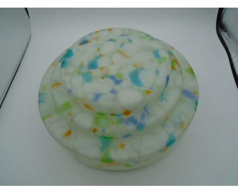 Vintage Art Deco stepped flycatcher glass ceiling light shade - mottled glass with flecks of orange, green and blue