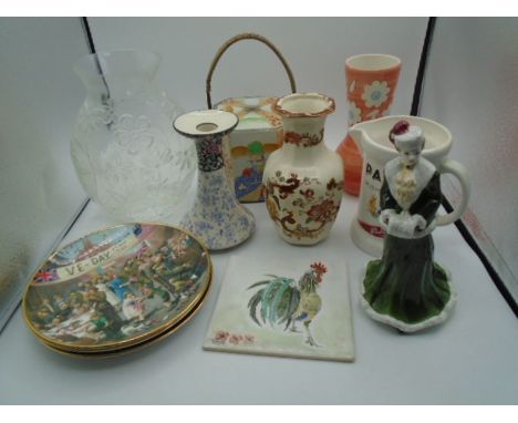 Mixed lot of china/glass etc to incl Coalport figurine "The Skater" limited edition 598/2000, Royal Doulton candlestick, Maso