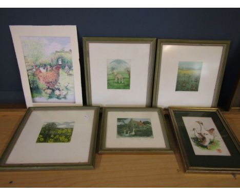 signed limited edition prints and engraving- 'Goose cottage' 28/125 signed Derek Jones, Mayonie Little signed 'march hares' 8