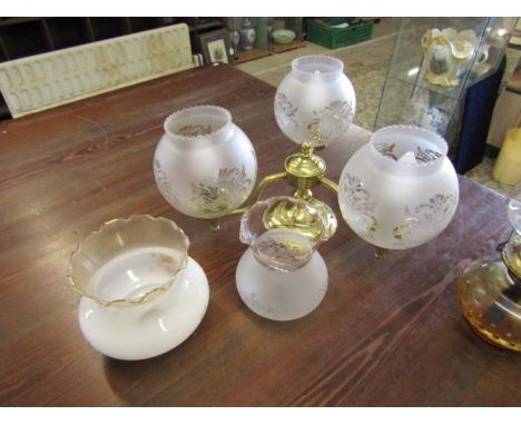 Glass oil lamp, ceiling light fitting and 2 glass lamp shades 