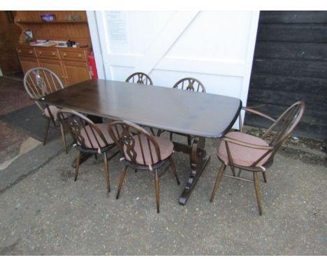 Mid century Ercol refectory table with 6 chairs