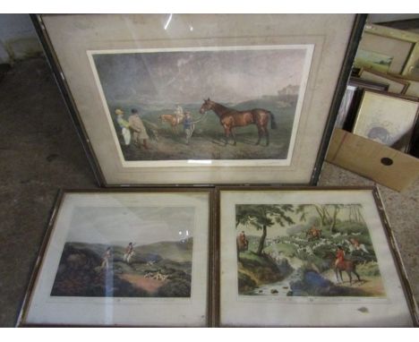2 hunting prints 'fox hunting' 'Grouse shooting' and a racehorse print 'Kellsboro Jack'