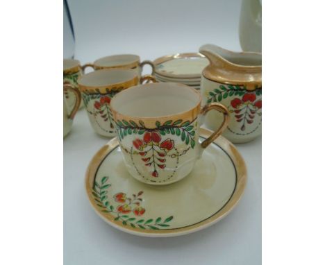 Japanese Klimax handpainted part coffee service incl coffee pot, cream jug, sucrier, 5 cups and 6 saucers