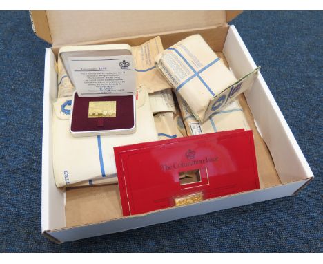 Stamp Ingots, in 8 cased single or multiple item sets, 1970s by Hallmark Replicas Ltd, 360g sterling total (most gilt), some 