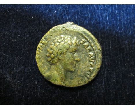 Marcus Aurelius under Antoninus Pius, copper as, Rome Mint 143 A.D., reverse:- Juventas standing left, sacrificing over cande