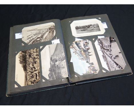 Vintage green album containing original general collection, topographical, naval, etc   (approx 175 cards)