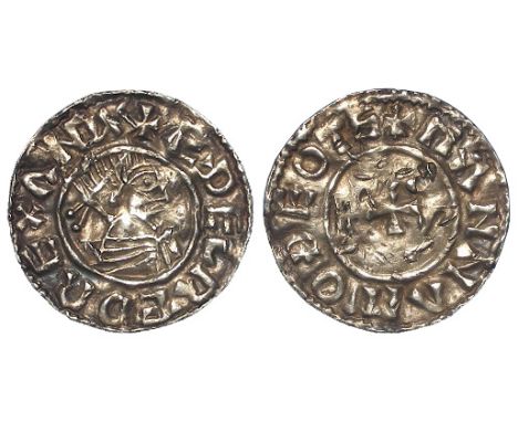 Aethelred II silver penny, Last Small Cross Issue, BUST RIGHT, Spink 1154A, wt. 1.21g. obverse reads:- +AEDELRAED REX ANGX ['