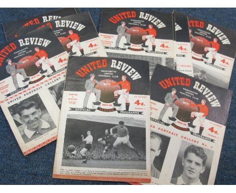 Manchester Utd homes 1955/56 x6 inc Wolves this has Wilf McGuiness debut, two front covers issued, one has Tommy Taylor scori