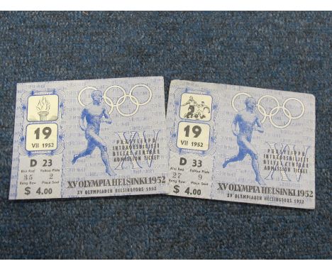 Helsinki Olympics 1952 ticket for the Opening Ceremony, plus ticket for Football preliminary game (2)