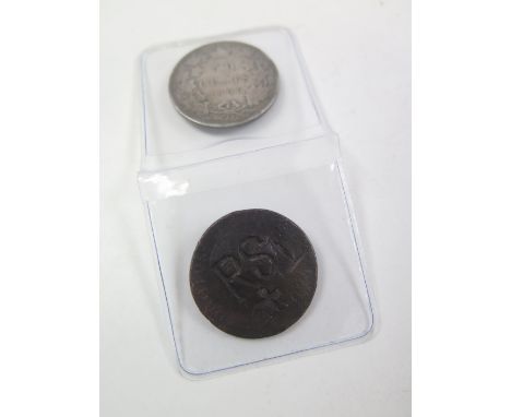 Countermarked Coins (2): A contemporary forgery George III Halfpenny 1775 countermarked with large 'RS' over cross and two ot