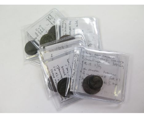 Roman Imperial bronzes, mostly late issues, first of colonial Spain, Augustus with Tetricus II, Sear 11285, Constantine I x 3