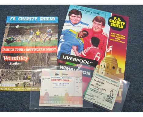 Charity Shield rare programme for Liverpool v Wimbledon 20/8/1988 and Ipswich v Notts Forest 12/8/78, both with Match Tickets