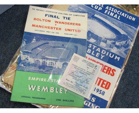 FA Cup Final Manchester Utd v Bolton 3/5/1958 programme, Ticket, Song Sheet and Newspapers relating to final (6)