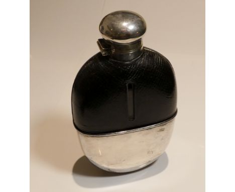 Early 20th century silver plated and leather clad spirit flask