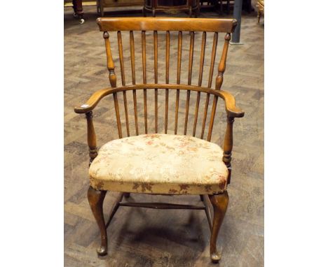 Stick back elbow chair with upholstered seat 