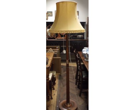 Mahogany Corinthian column standard lamp with yellow shade (Failed test cable removed)