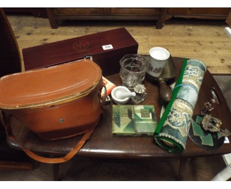 Various playing cards, binoculars, cutlery and other sundries 