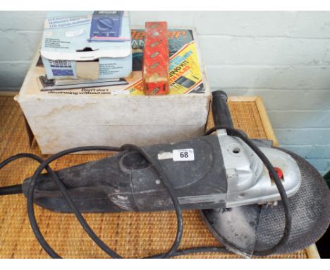 A 9" angle grinder, a Black and Decker electric sander, a digital multi meter etc