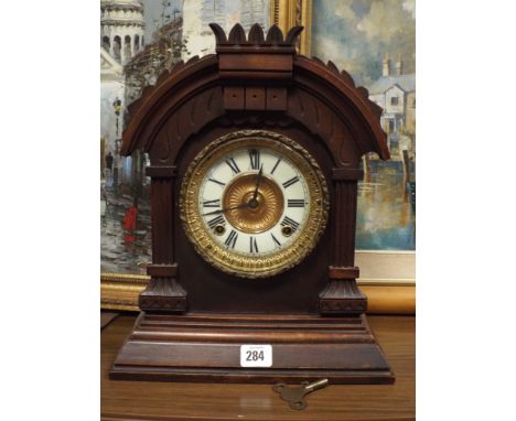 Edwardian striking bracket clock in walnut case 