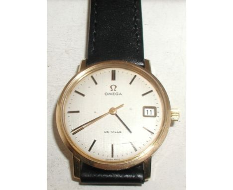 Gent's vintage Omega DeVille wristwatch, 9ct gold case with inscription to reverse 
