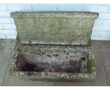 Three reconstituted stone trough shaped garden planters approx 2' long 