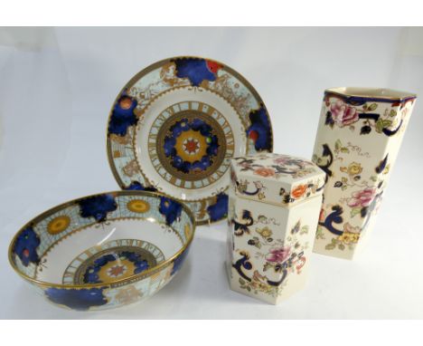 Two hexagonal pieces of Masons ironstone and Royal Worcester Millennium bowl and matching plate, both with original boxes 