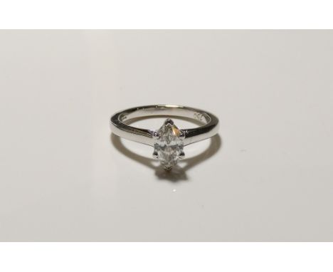 18ct white gold marquis solitaire diamond ring, size K