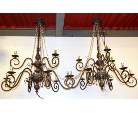Two large tubular metal chandelier light fittings, H. 95cm.