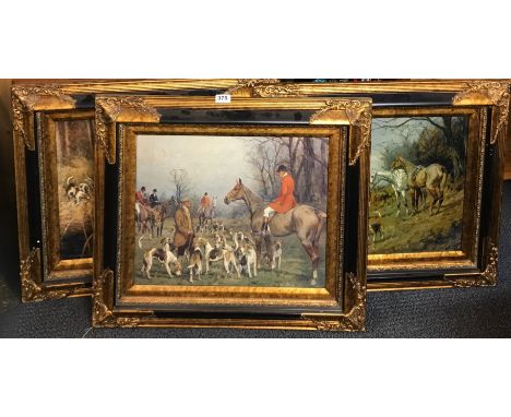 A set of three gilt framed hunting prints, framed size 70 x 60cm.
