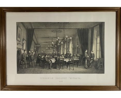 UNIVERSITY -- LEIDEN -- "STUDENTEN SOCIETEIT "MINERVA" 1874". (Leiden, P. Somerwil, c. 1874). Fine plain lithogr. by and afte