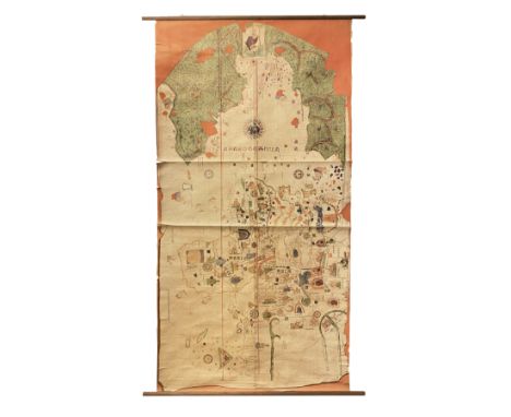 WORLD MAP -- COSA, JUAN de la. (Manuscript World map in facsimile). N.pl., no publ., n.d. (1920/1930's?). Cold. lithogr. map 