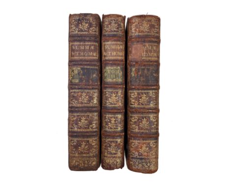 THOMAS AQUINAS. Summa totius theologiae (...). Antwerp, C. Plantin, 1569. 3 vols. (12), 376; (24), 551; (8), 289 (Indices) pp