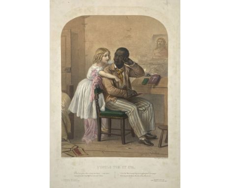 SLAVERY -- "L'ONCLE TOM ET EVA". Paris, Auguste Bry, n.d. (1850's?). Cold. &amp; gommé lithogr. by J. Félon, w. 3 lines capti