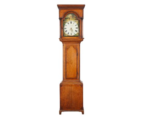 A GEORGE III OAK LONGCASE CLOCK the associated 30hour painted arch dial, with date aperture, inscribed " J&amp;C Schwerer Nor