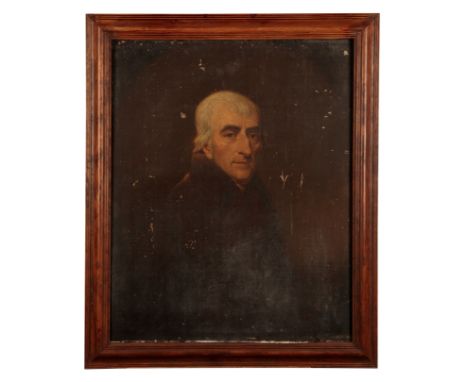 ENGLISH SCHOOL, 19TH CENTURY A half-length portrait of a gentleman depicted wearing a heavy brown overcoat, oil on canvas, 76