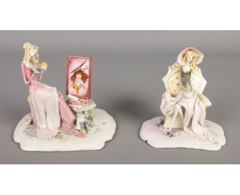 Two Zampiva Italian ceramic figures one depicting a woman painting, the other reading a book. Both signed to bases. Approx. h
