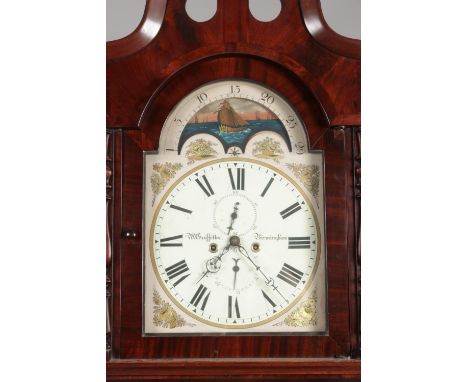 A 19th century mahogany long case clock by William Griffiths, Birmingham. Having twin swan neck pediment. The painted dial wi