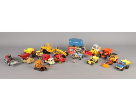 A collection of die-cast vehicles, to include Lonestar 1509 Road Grader, Corgi 406 Unimog with trailer, Massey Ferguson tract