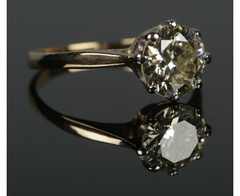 A vintage 18ct yellow gold diamond solitaire ring. Diamond just under 1.5ct. Size I. 1.84g.  Stone clear and bright but with 