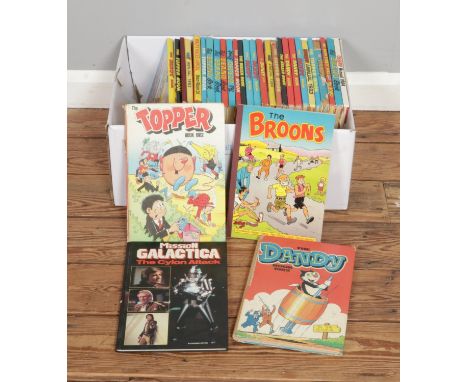A box of vintage annuals, to include Broons, Topper, Dandy, Beano, Beezer and Mission Galactica Annual The Cylon Attack 1981 