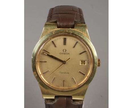 A gents Omega Geneve manual wristwatch. With centre seconds, baton markers and date display.  Running.