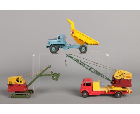 Three vintage Benbros 'Qualitoys' die-cast vehicles. Containing A Ruston Bucyrus Crawler Excavator 10-RB,  Mobile Crane 10-RB