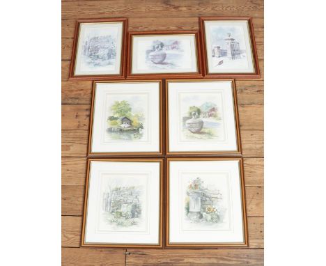 A collection of watercolours by G R Herickx including three prints.