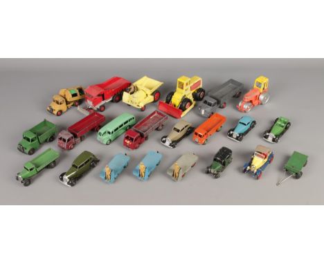 A box of vintage Dinky die-cast vehicles, to include Foden Dump Truck, 976 Tractor/Dozer, 562 Muir-Hill Dumper Truck, Aveling