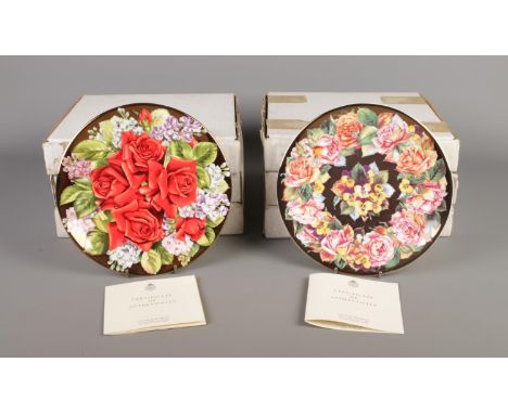 A full set of vintage Royal Worcester "The Royal Roses" collectors plates, limited edition 22ct gold, six pieces.  All boxed 