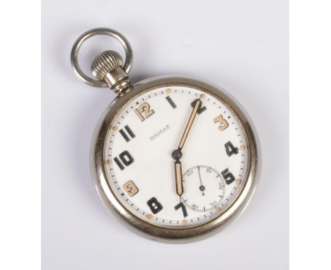A Damas military pocket watch. Arabic numeral markers, subsidiary seconds. Marked to the back GS/TP 169166 with broad arrow m