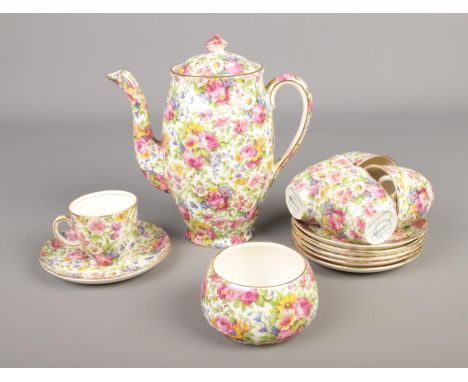 A Royal Winton Summertime part tea service including tea pot, sugar bowl, five teacups and six saucers