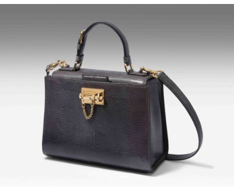 Dolce&Gabbana, Handtasche "Monica"Aus grauem Leder mit Leguan-Print. Goldfarbene Metallbeschläge. Magnetverschluss und Schieb