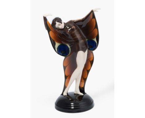 Friedrich Goldscheider Wien, Figur "Tänzerin im Schmetterlingskostüm"Modell von Josef Lorenzl, um 1929. Keramik, polychrom gl